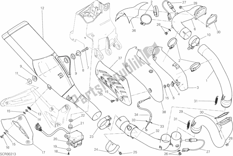 Todas as partes de Sistema De Exaustão do Ducati Monster 821 Stripes USA 2017
